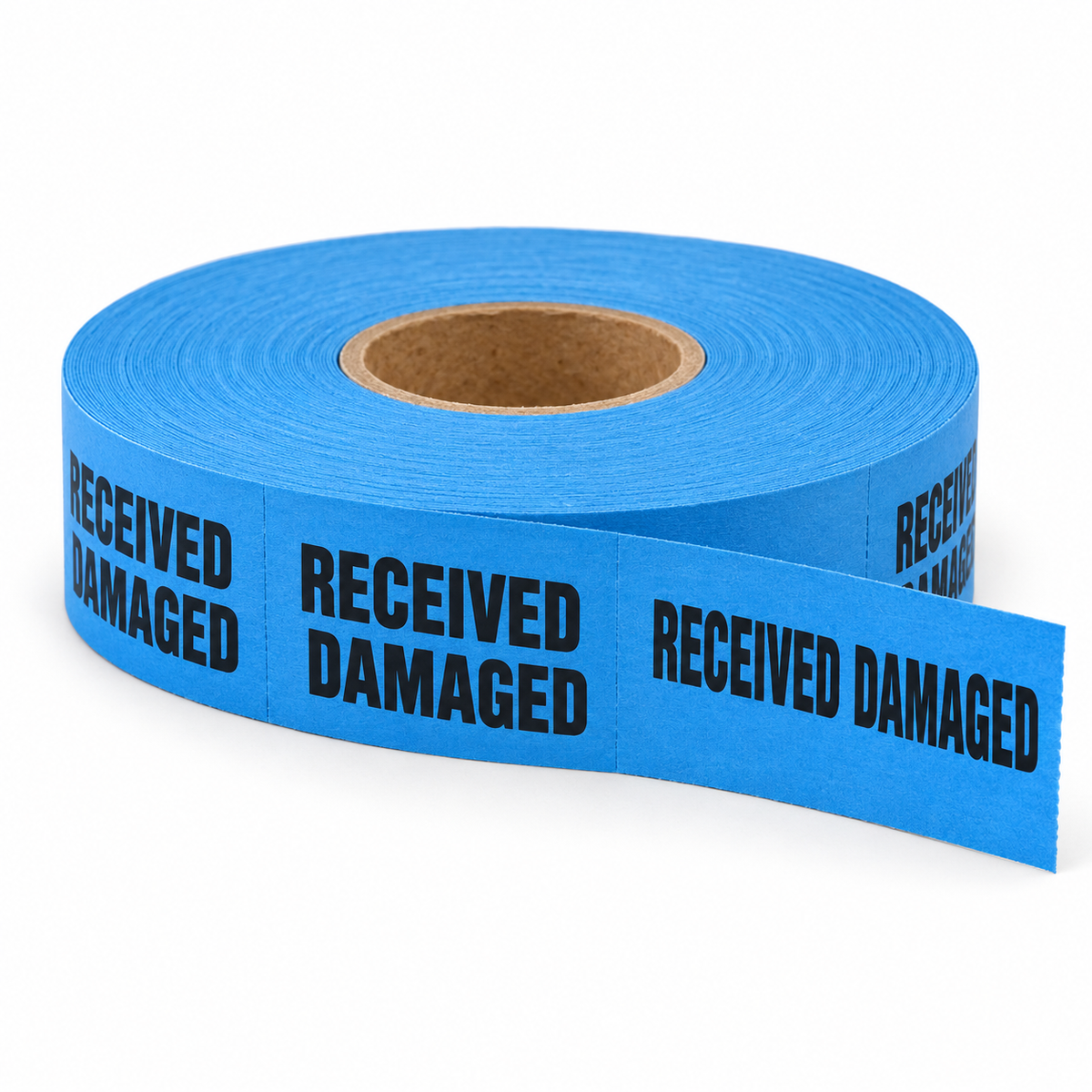 RECEIVED DAMAGED printed laundry instruction tape in blue — product illustration