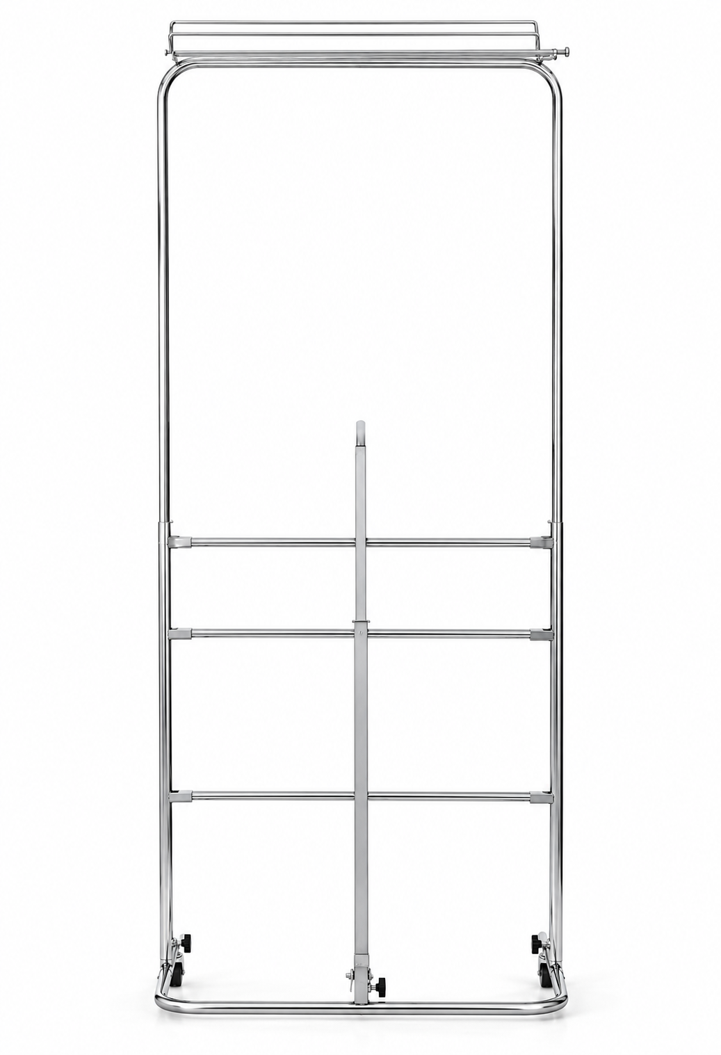 Empty chrome rack for three garment poly rolls