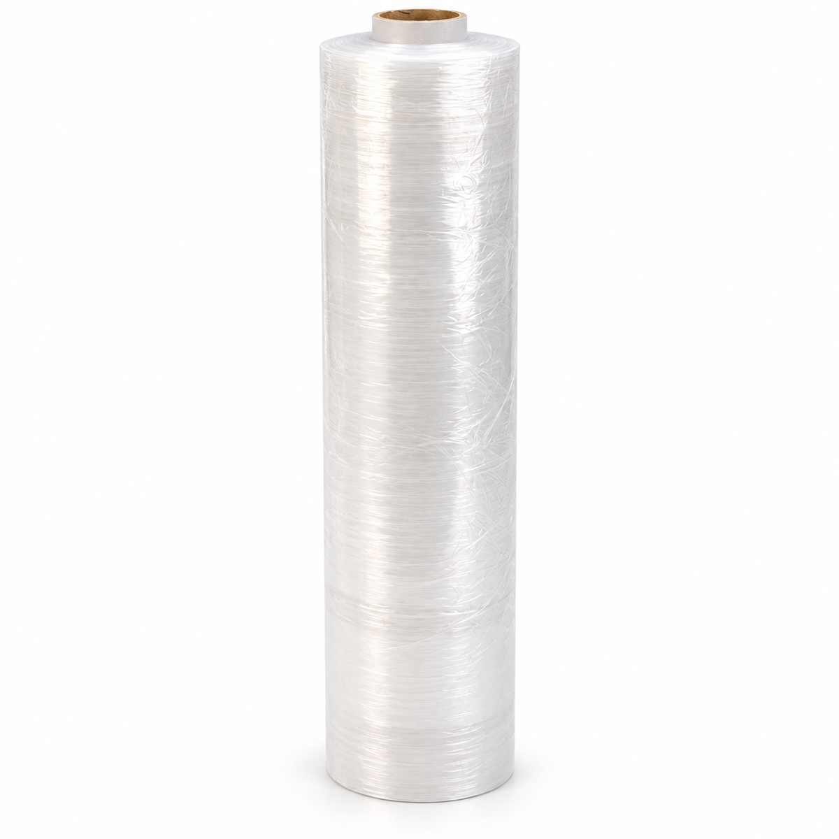 Upright roll of clear pallet stretch film