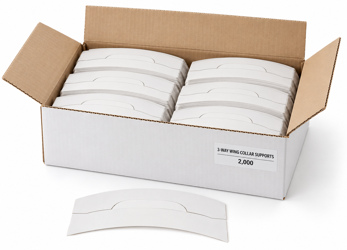 White collar supports packed in a carton