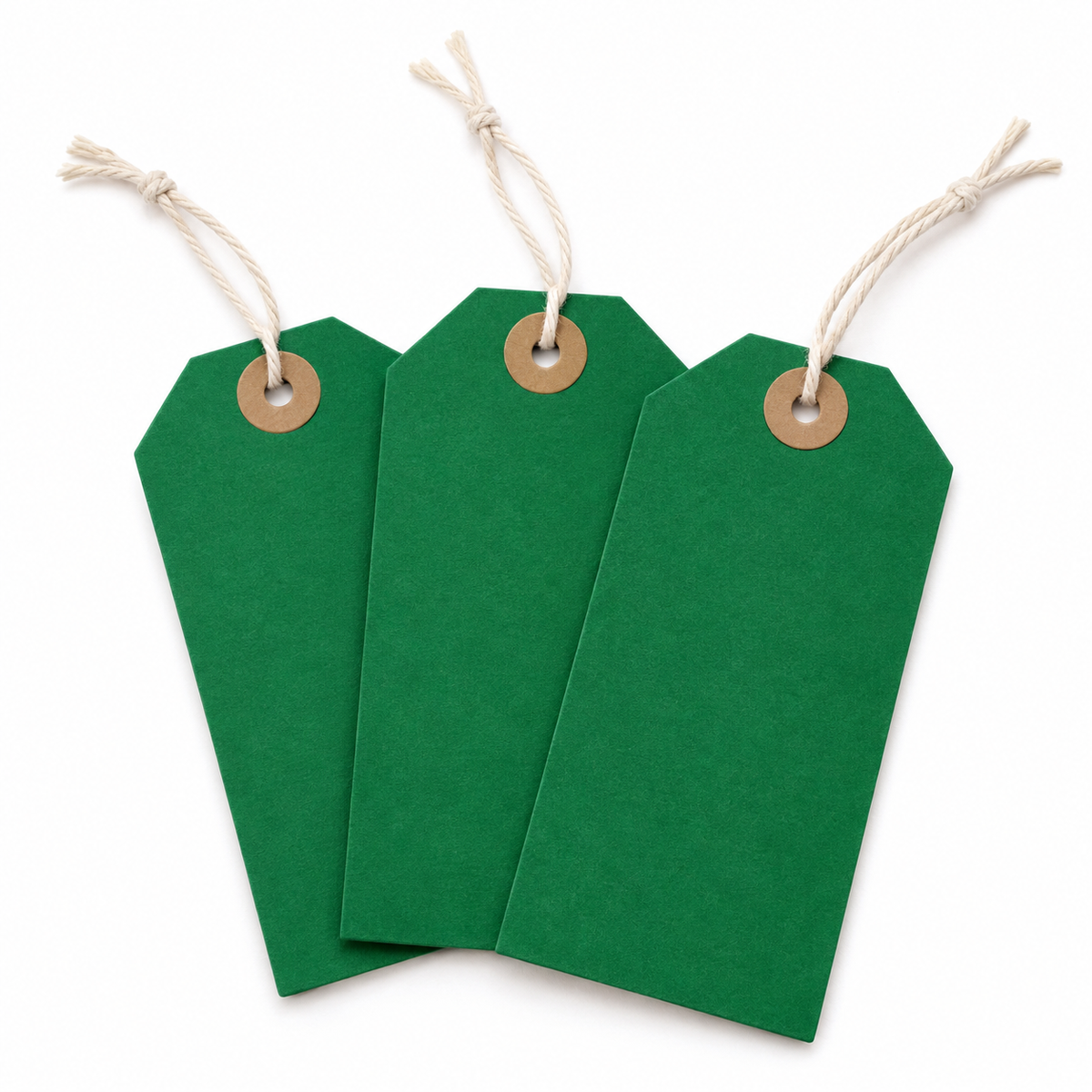 emerald green strung washered hamper tags — product illustration