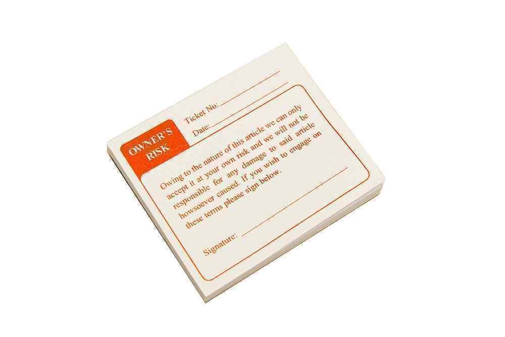 Owner's risk ticket pad