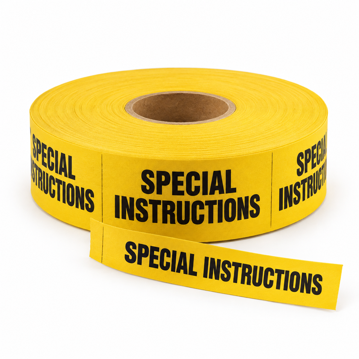SPECIAL INSTRUCTIONS printed laundry instruction tape in yellow — product illustration