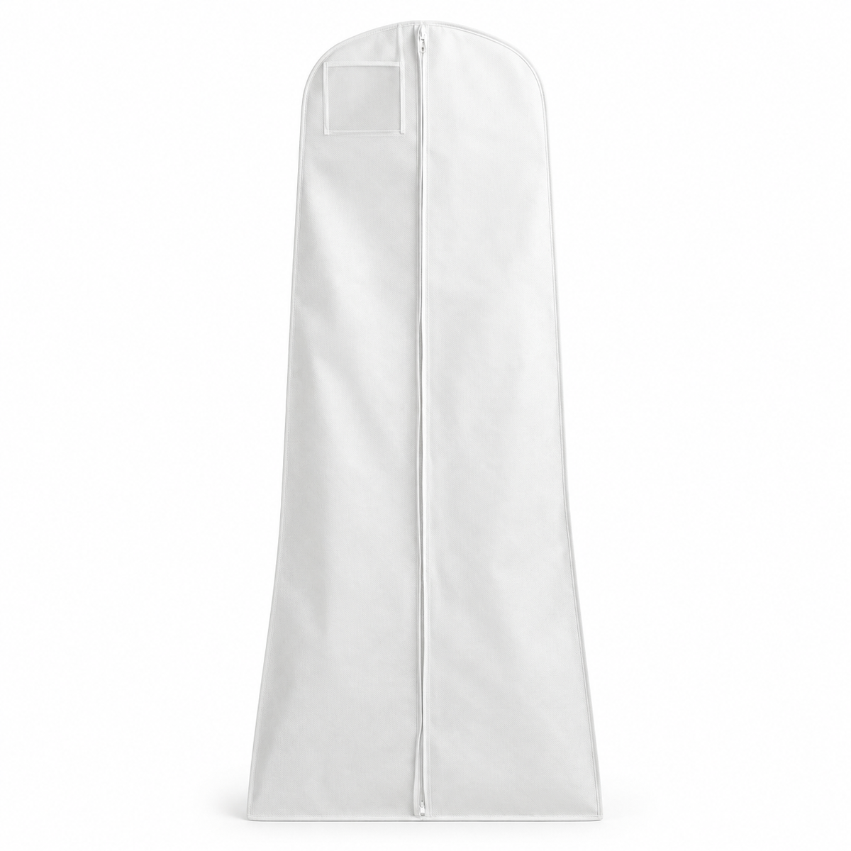 White non-woven zipped wedding-gown cover — product illustration