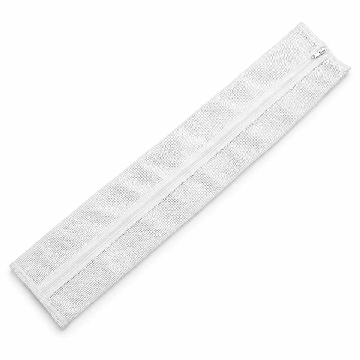 White zipped net tie bag — product illustration
