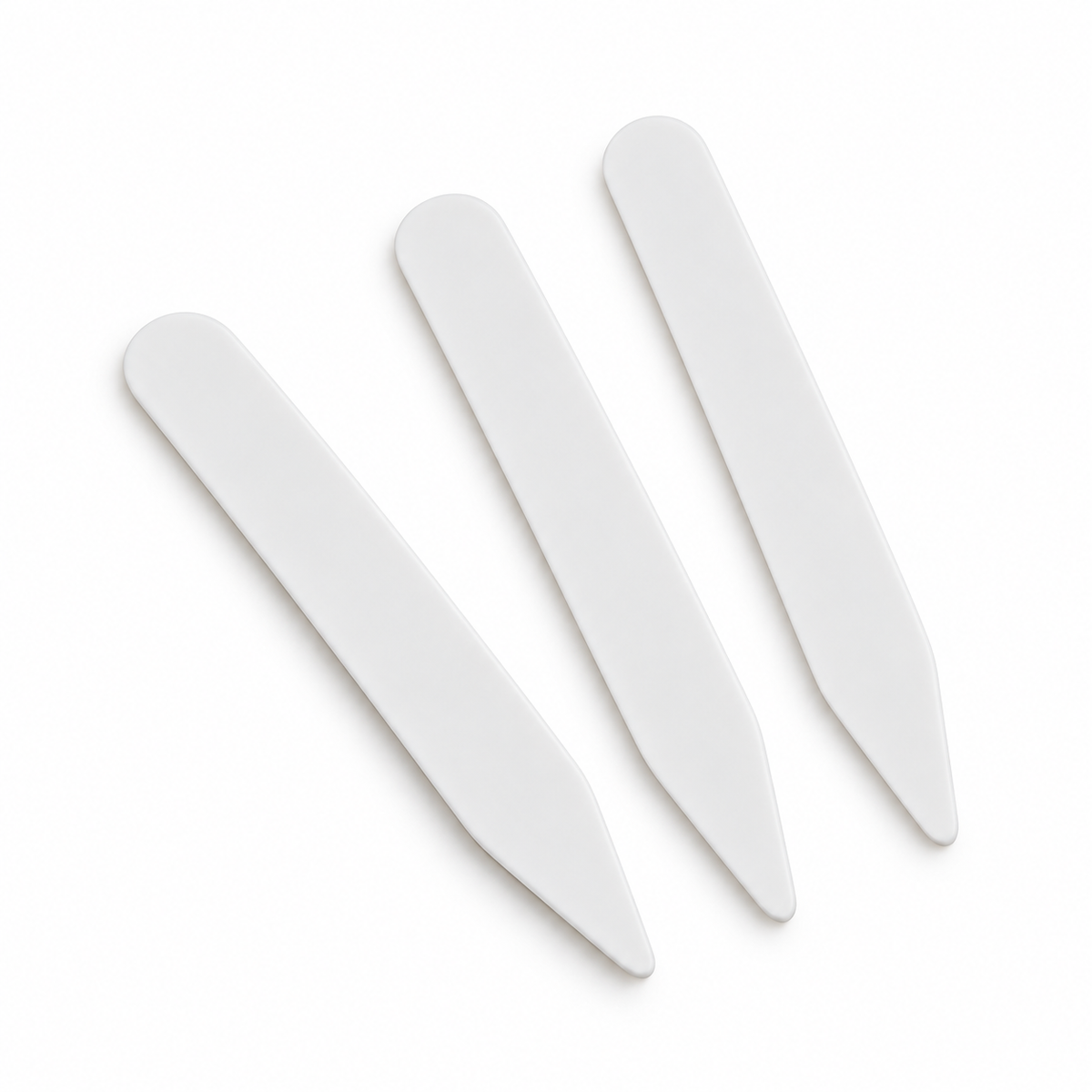 White PVC shirt-collar stays — product illustration